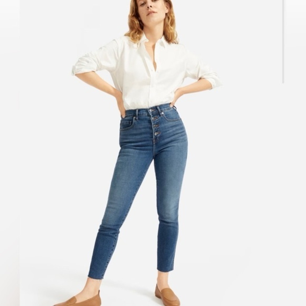 EVERLANE Stretch High-Rise Cigarette Jean‎ in Mid Blue Sz 25